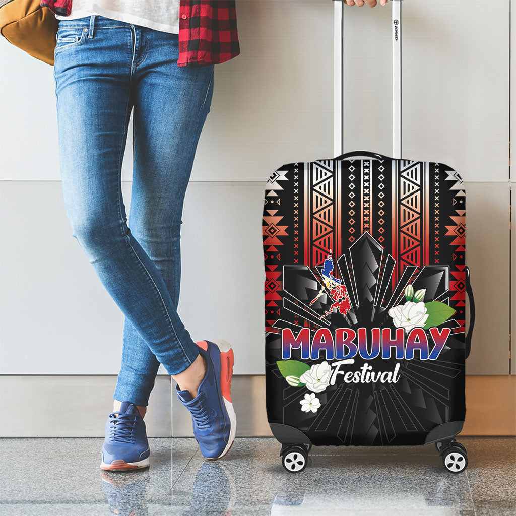 Mabuhay Philippines Festival Luggage Cover Filipino Map Sampaguita Igorot Pattern