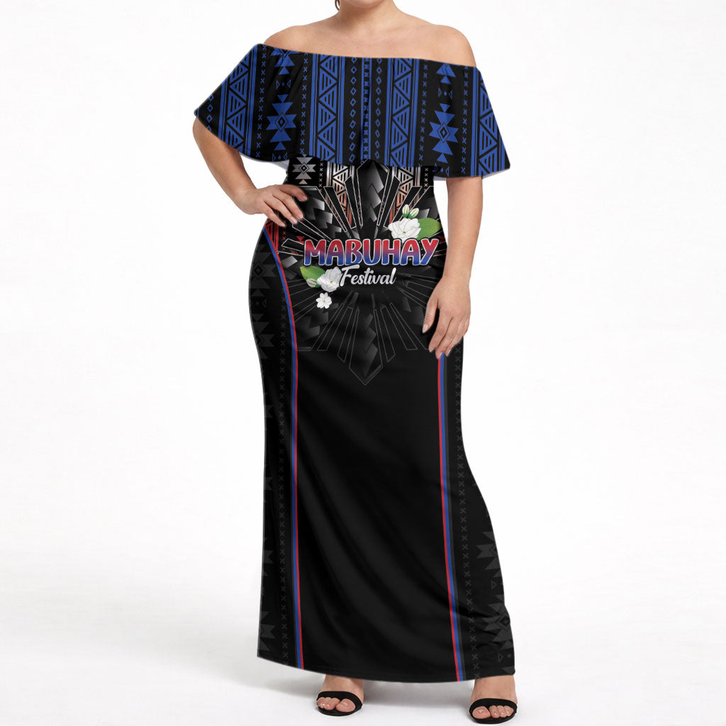 Mabuhay Philippines Festival Off Shoulder Maxi Dress Filipino Map Sampaguita Igorot Pattern