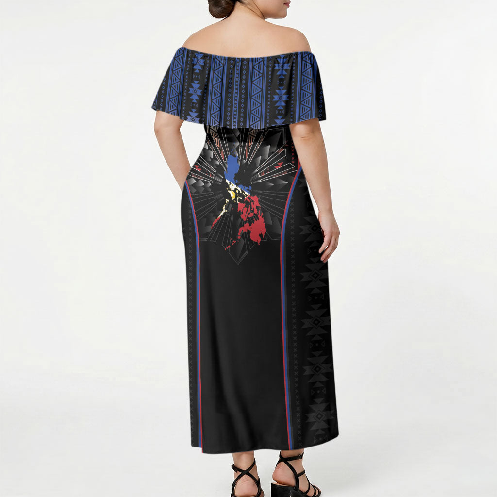 Mabuhay Philippines Festival Off Shoulder Maxi Dress Filipino Map Sampaguita Igorot Pattern
