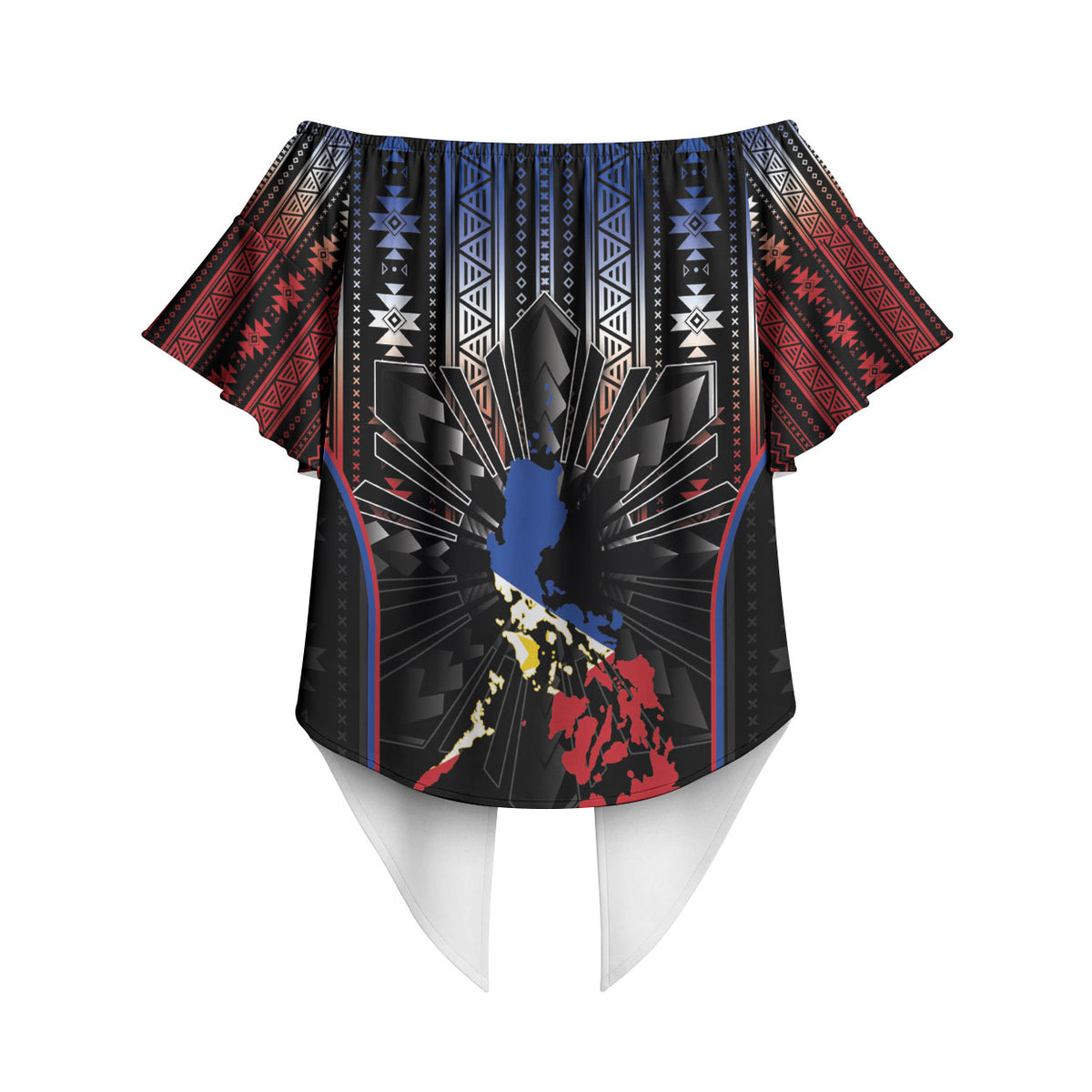 Mabuhay Philippines Festival Off Shoulder Wrap Waist Top Filipino Map Sampaguita Igorot Pattern