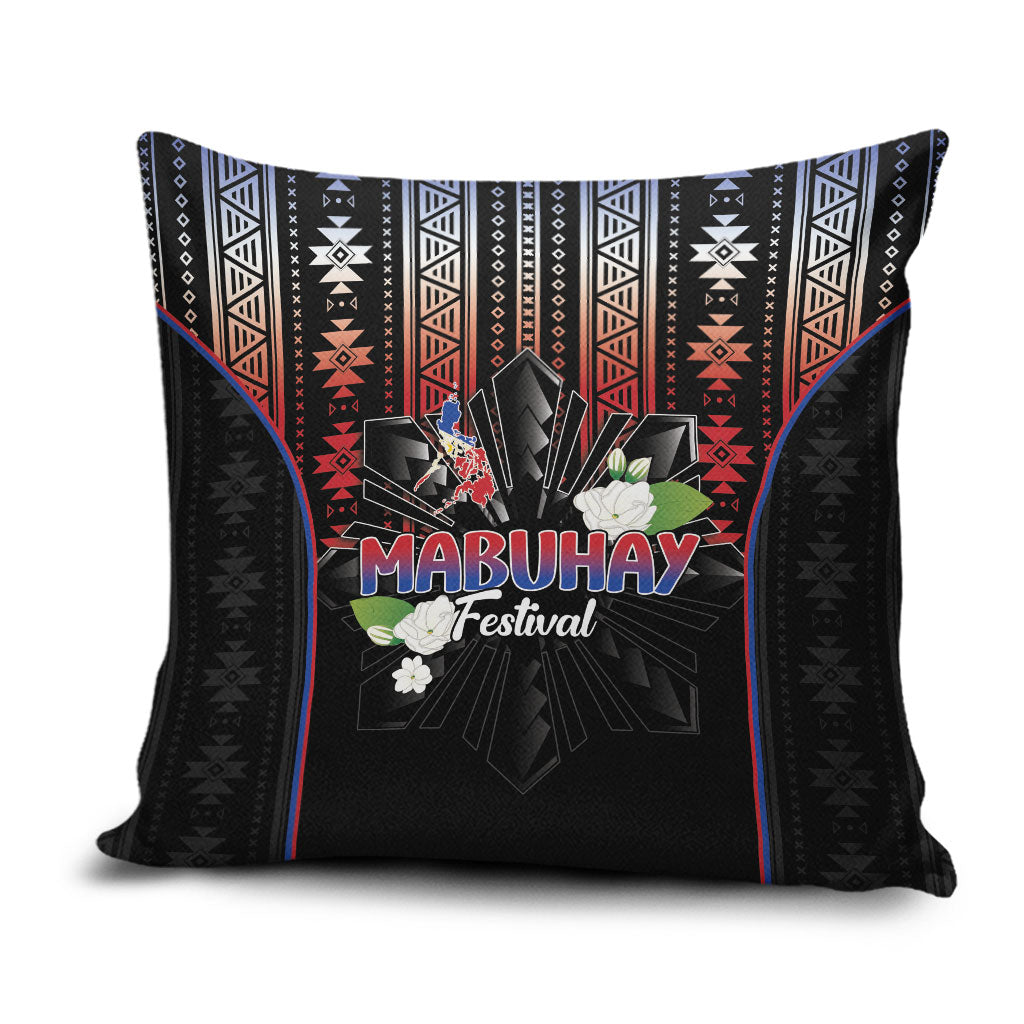Mabuhay Philippines Festival Pillow Cover Filipino Map Sampaguita Igorot Pattern