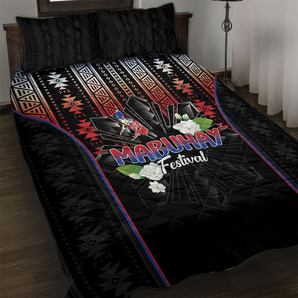 Mabuhay Philippines Festival Quilt Bed Set Filipino Map Sampaguita Igorot Pattern