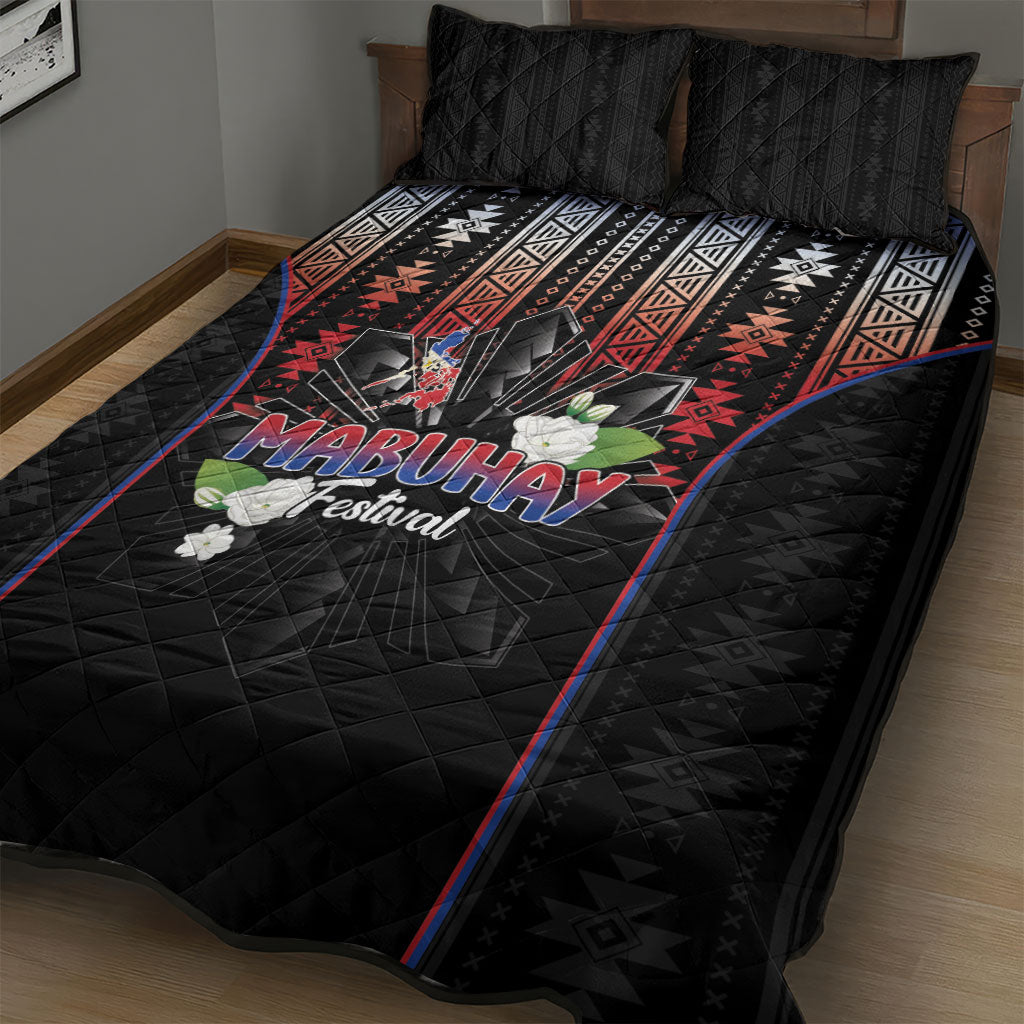 Mabuhay Philippines Festival Quilt Bed Set Filipino Map Sampaguita Igorot Pattern