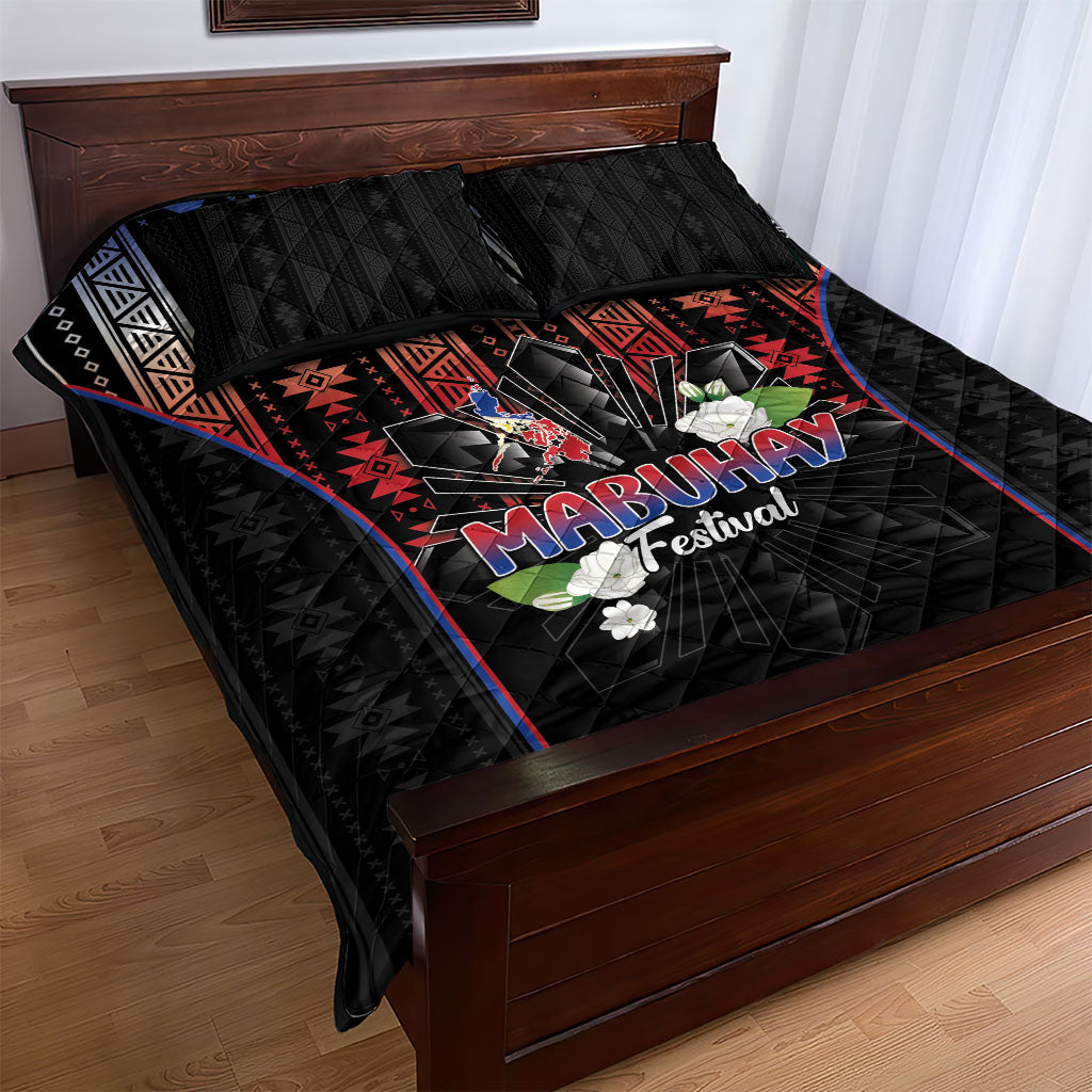 Mabuhay Philippines Festival Quilt Bed Set Filipino Map Sampaguita Igorot Pattern