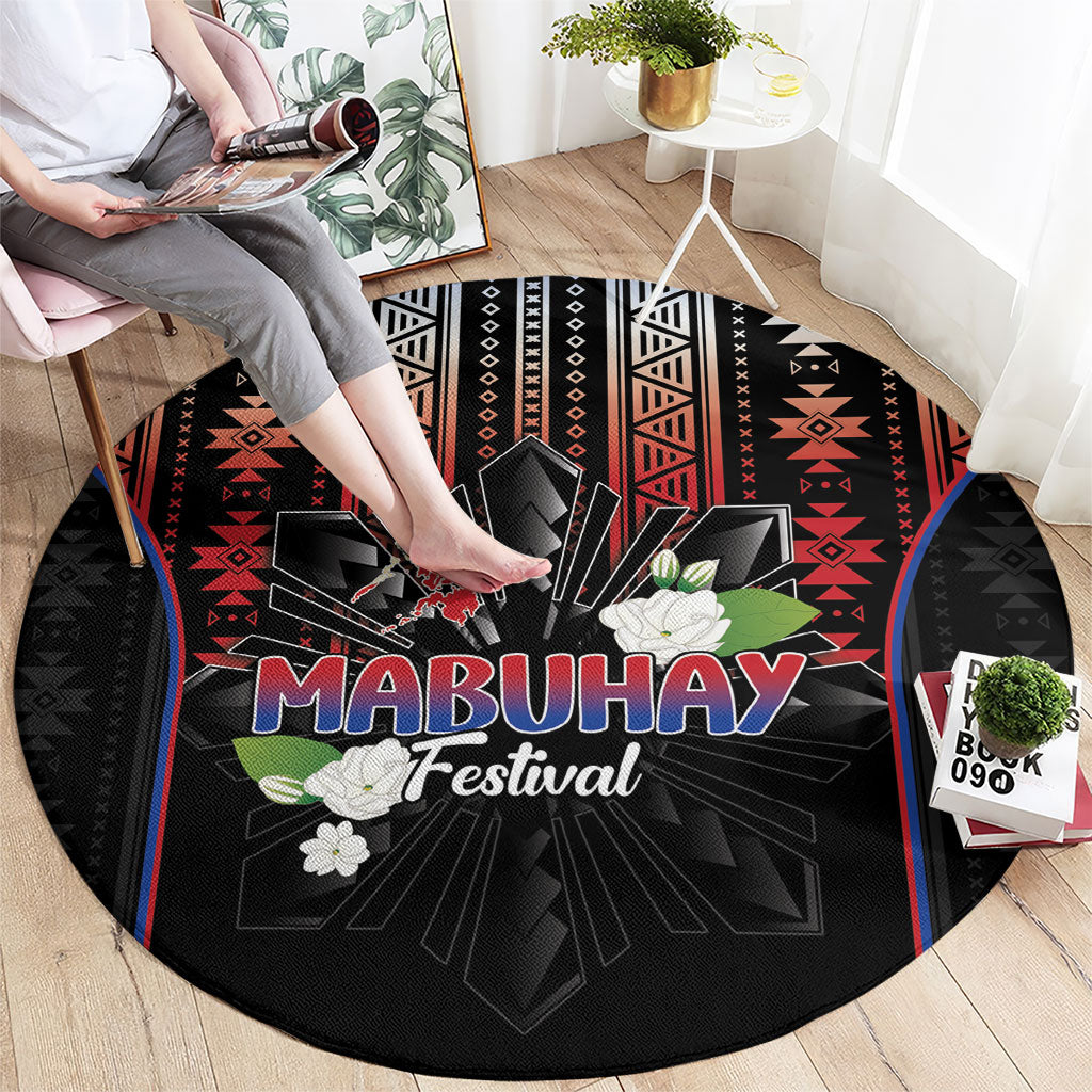 Mabuhay Philippines Festival Round Carpet Filipino Map Sampaguita Igorot Pattern