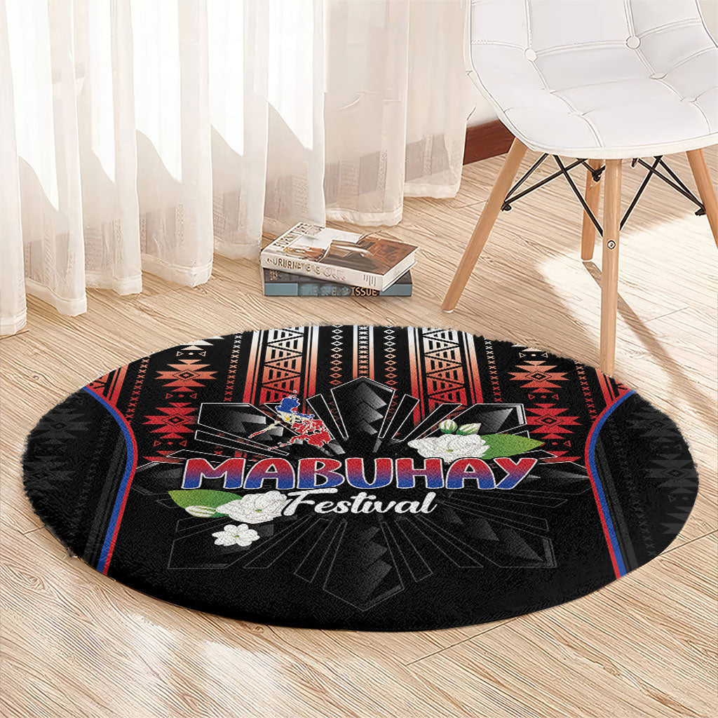 Mabuhay Philippines Festival Round Carpet Filipino Map Sampaguita Igorot Pattern