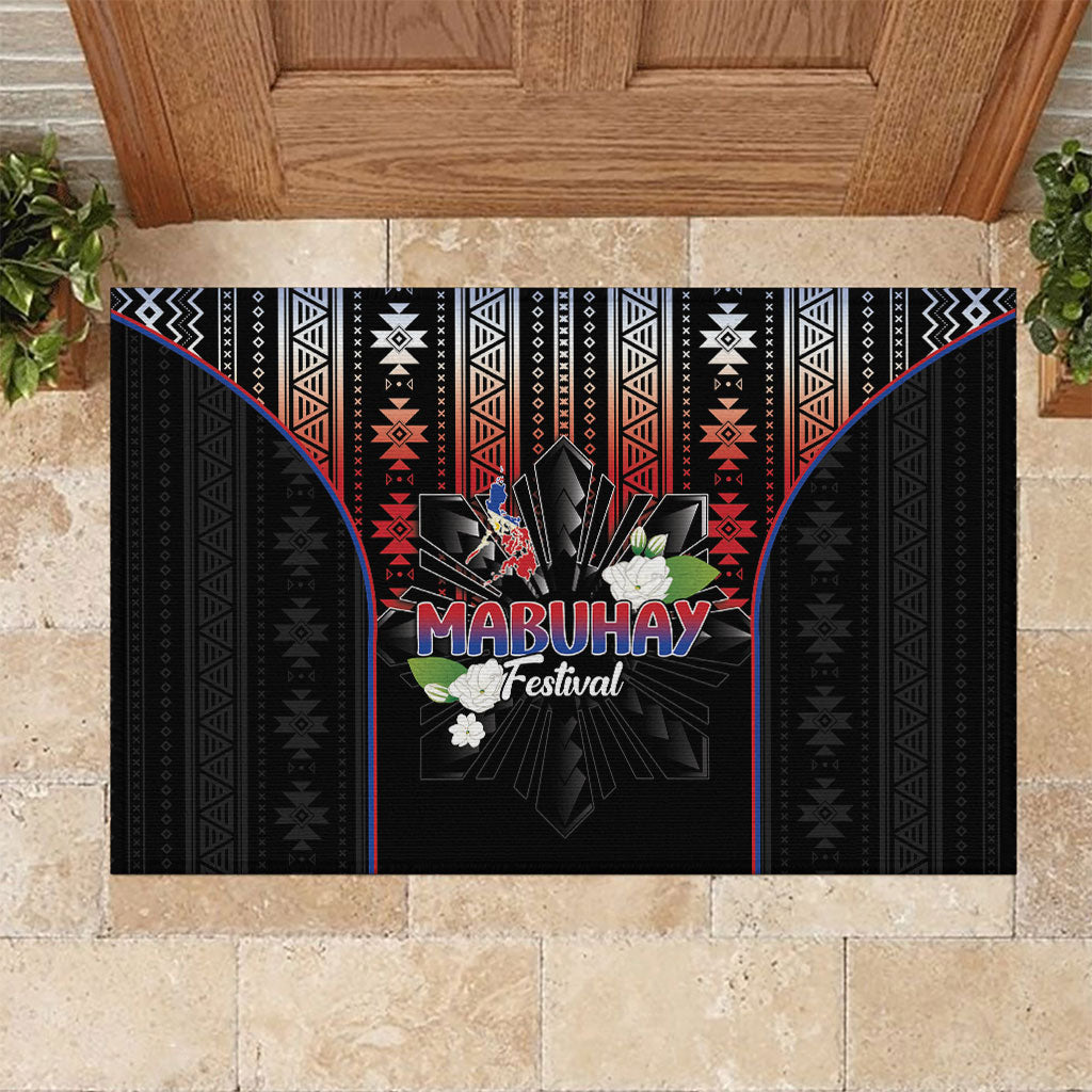 Mabuhay Philippines Festival Rubber Doormat Filipino Map Sampaguita Igorot Pattern