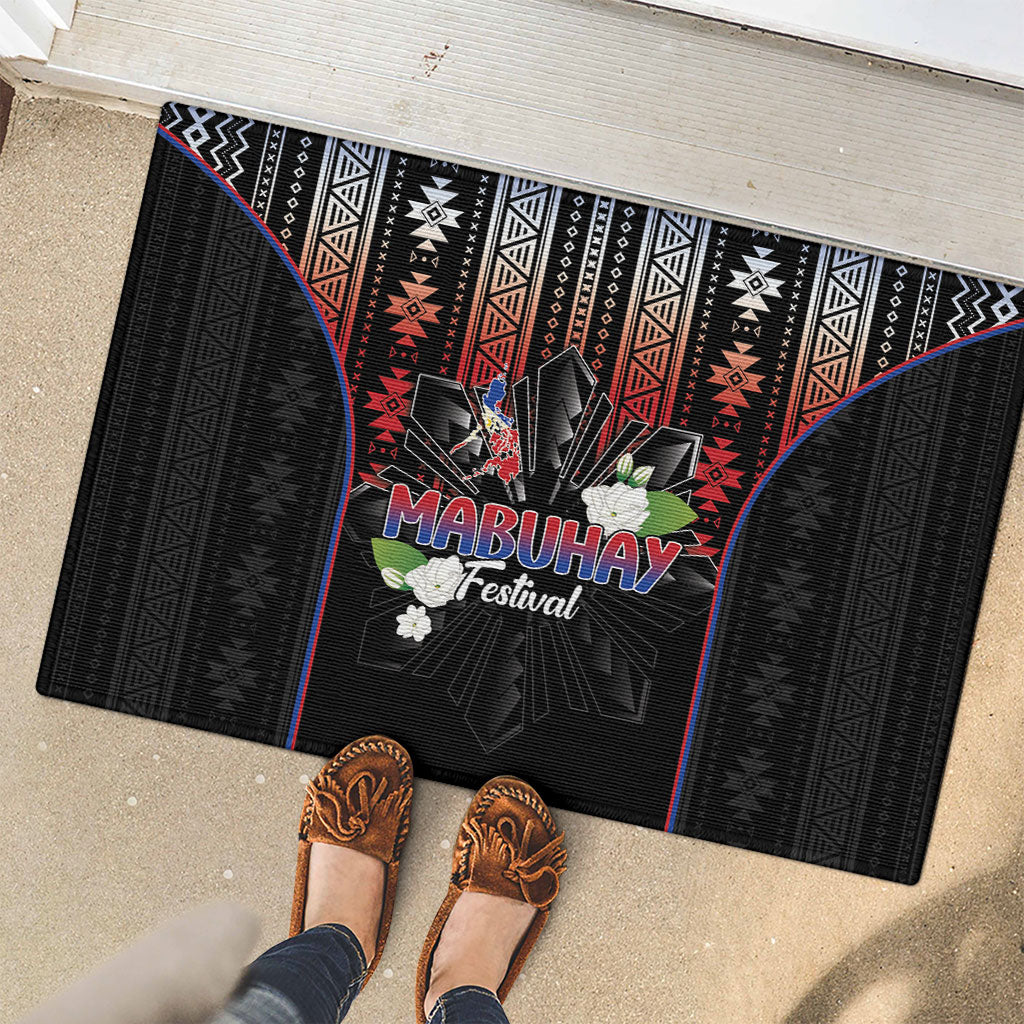Mabuhay Philippines Festival Rubber Doormat Filipino Map Sampaguita Igorot Pattern