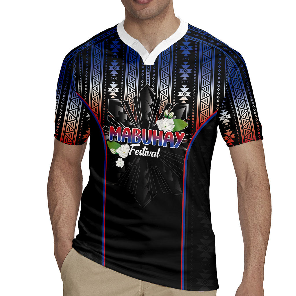 Mabuhay Philippines Festival Rugby Jersey Filipino Map Sampaguita Igorot Pattern