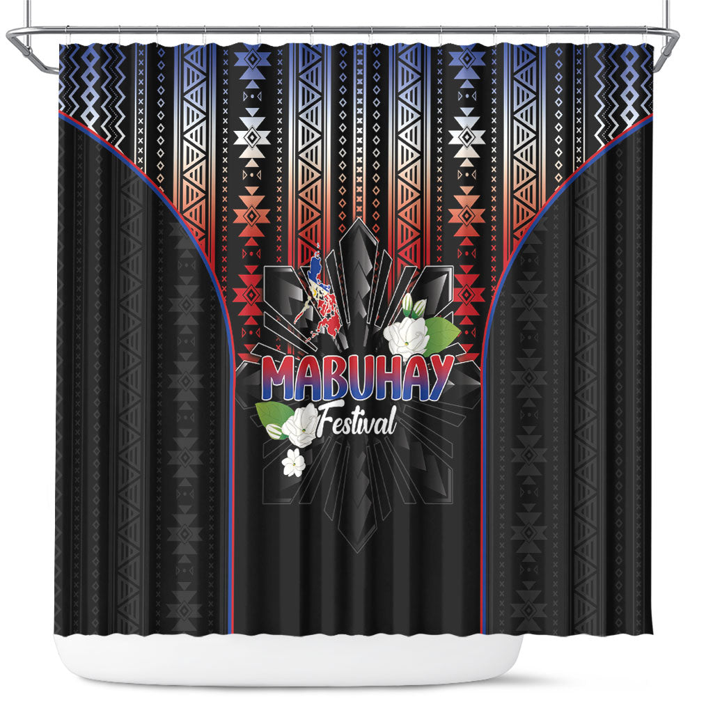 Mabuhay Philippines Festival Shower Curtain Filipino Map Sampaguita Igorot Pattern