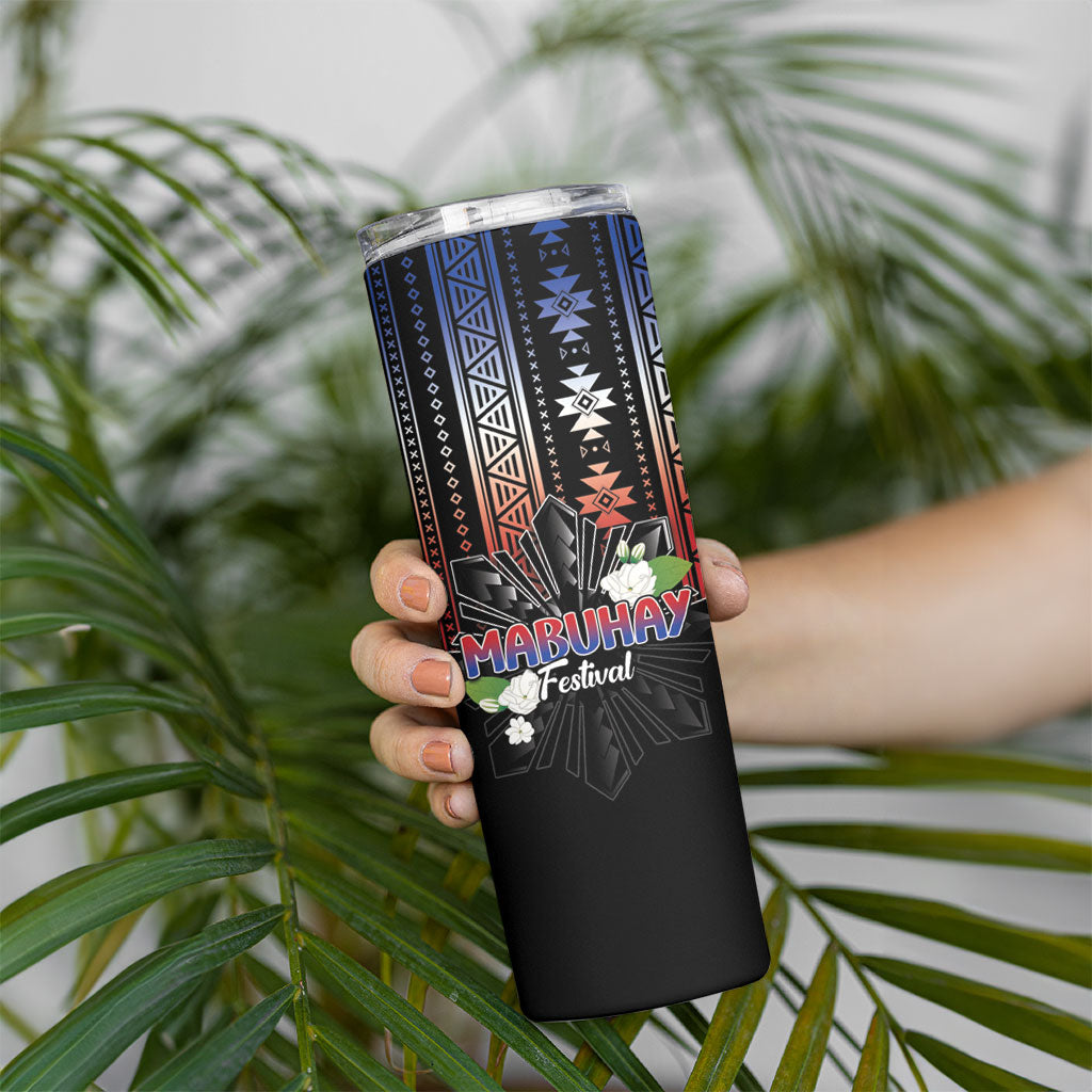 Mabuhay Philippines Festival Skinny Tumbler Filipino Map Sampaguita Igorot Pattern