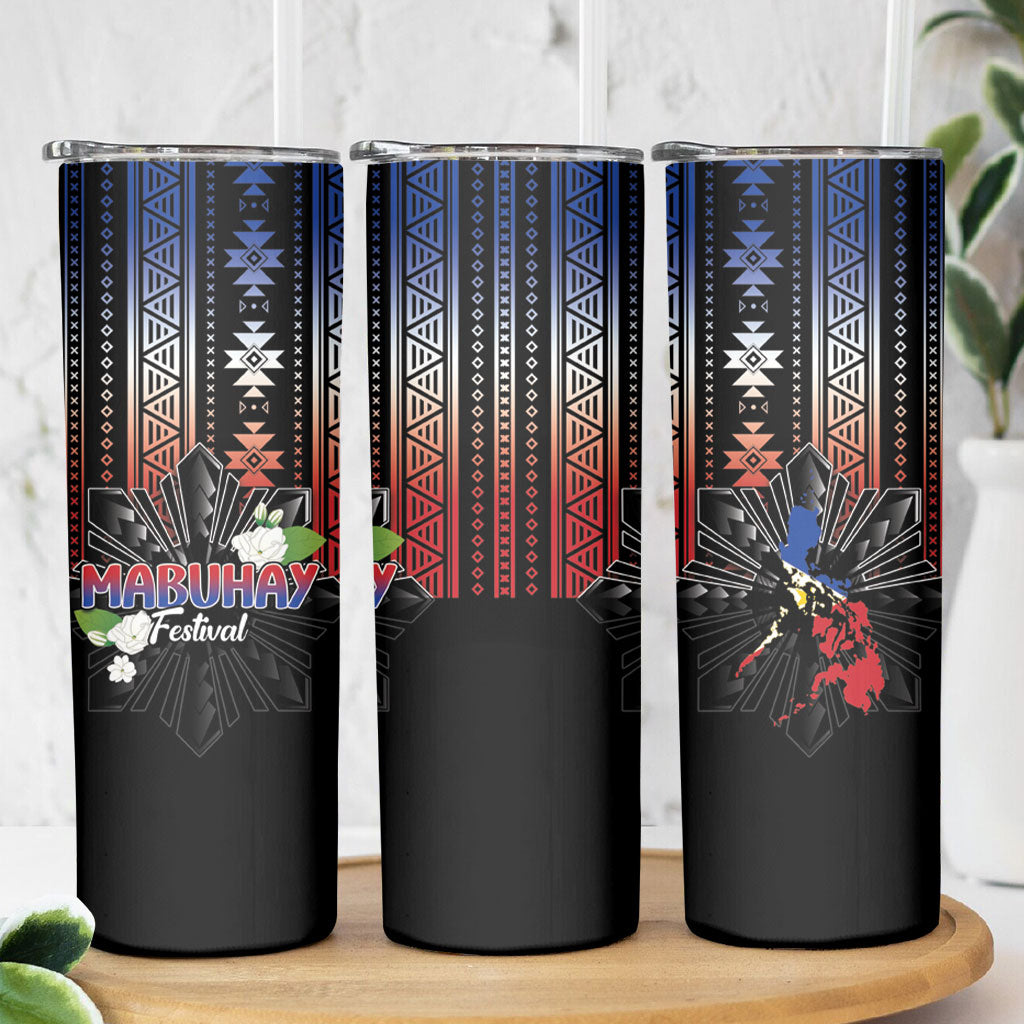 Mabuhay Philippines Festival Skinny Tumbler Filipino Map Sampaguita Igorot Pattern