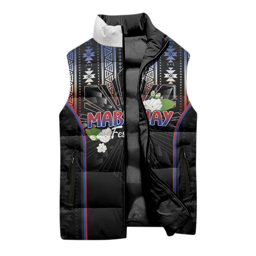 Mabuhay Philippines Festival Sleeveless Puffer Jacket Filipino Map Sampaguita Igorot Pattern