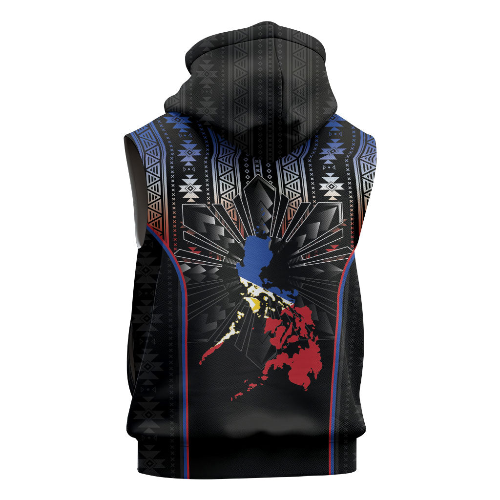 Mabuhay Philippines Festival Sleeveless Zip Hoodie Filipino Map Sampaguita Igorot Pattern