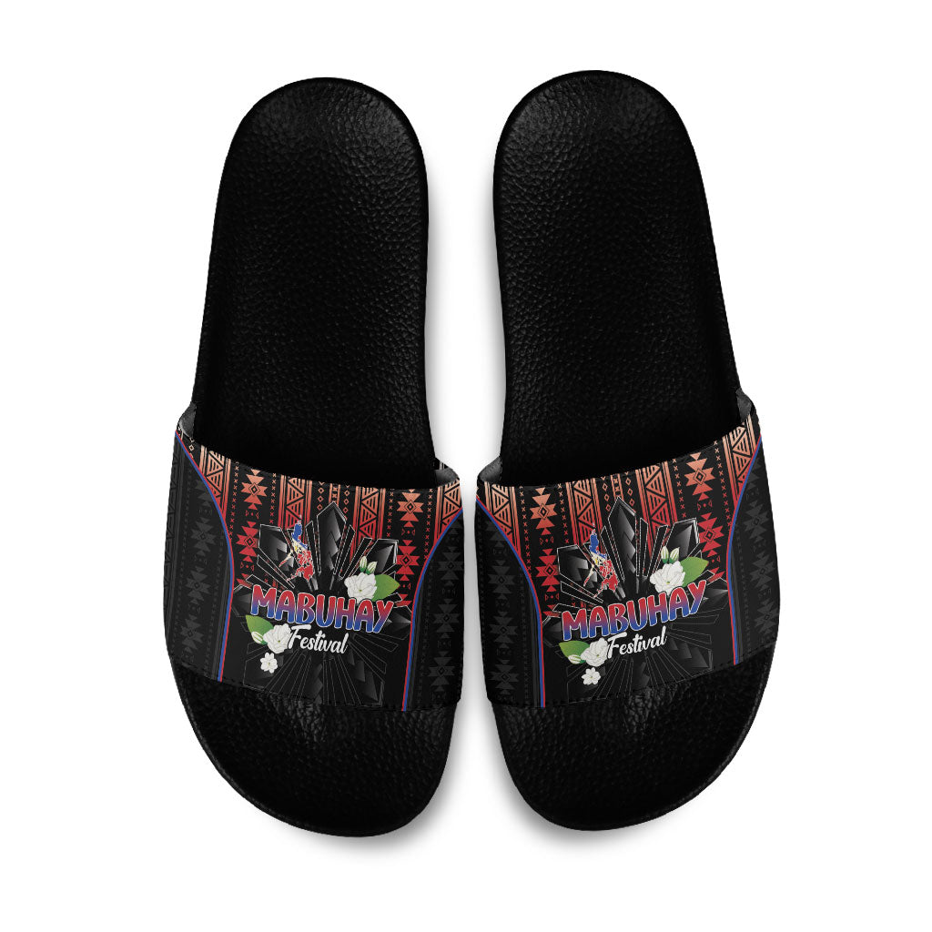 Mabuhay Philippines Festival Slide Sandals Filipino Map Sampaguita Igorot Pattern