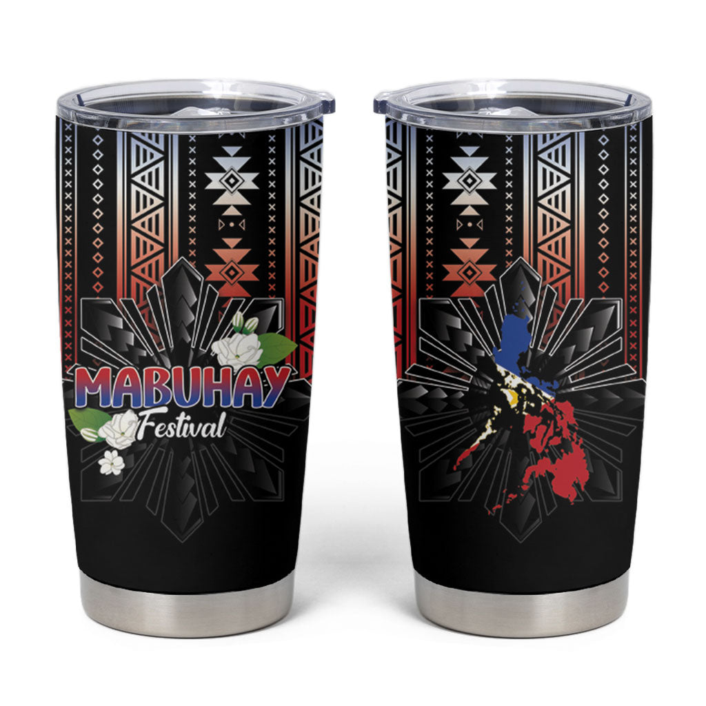 Mabuhay Philippines Festival Tumbler Cup Filipino Map Sampaguita Igorot Pattern