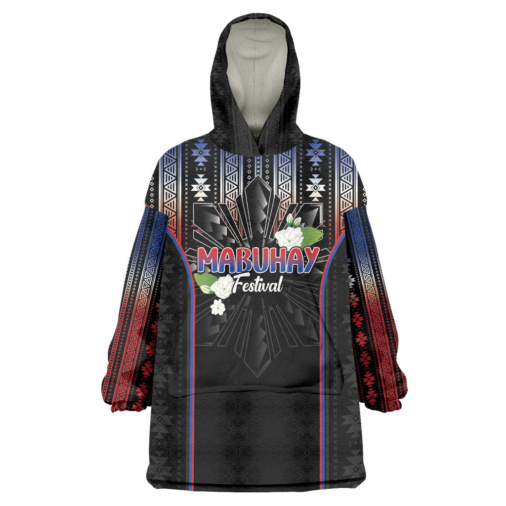 Mabuhay Philippines Festival Wearable Blanket Hoodie Filipino Map Sampaguita Igorot Pattern
