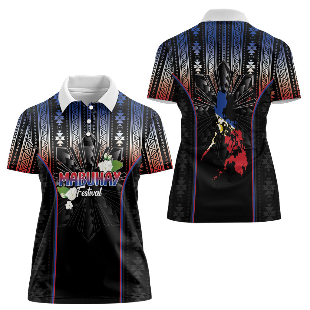 Mabuhay Philippines Festival Women Polo Shirt Filipino Map Sampaguita Igorot Pattern