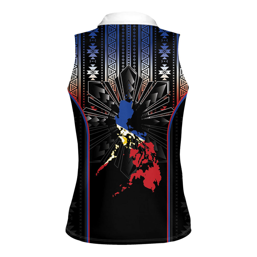 Mabuhay Philippines Festival Women Sleeveless Polo Shirt Filipino Map Sampaguita Igorot Pattern