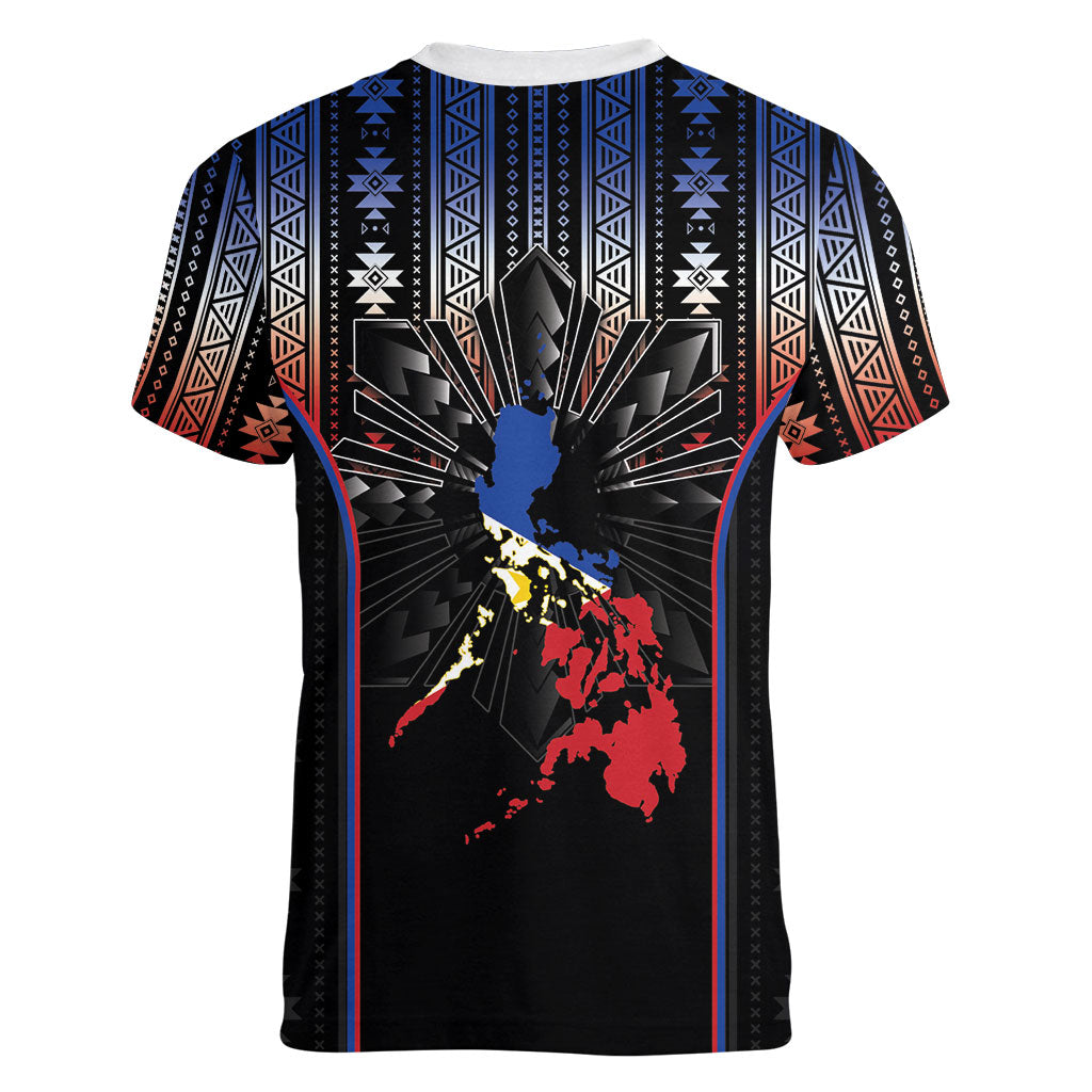 Mabuhay Philippines Festival Women V-Neck T-Shirt Filipino Map Sampaguita Igorot Pattern