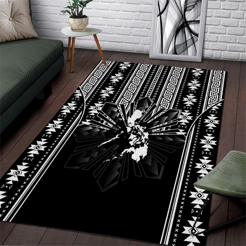 Mabuhay Philippines Festival Area Rug Filipino Map Black White Igorot Pattern