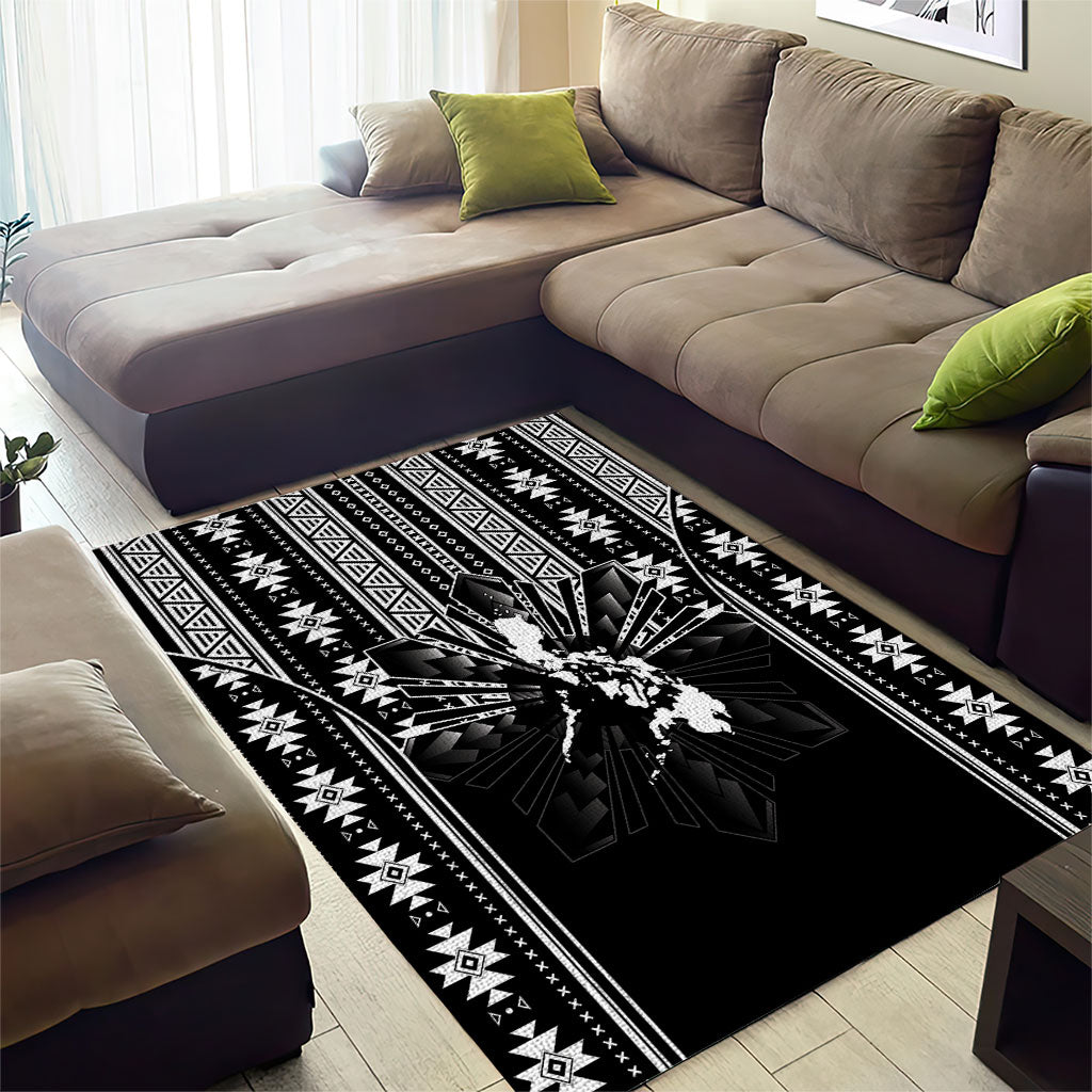 Mabuhay Philippines Festival Area Rug Filipino Map Black White Igorot Pattern