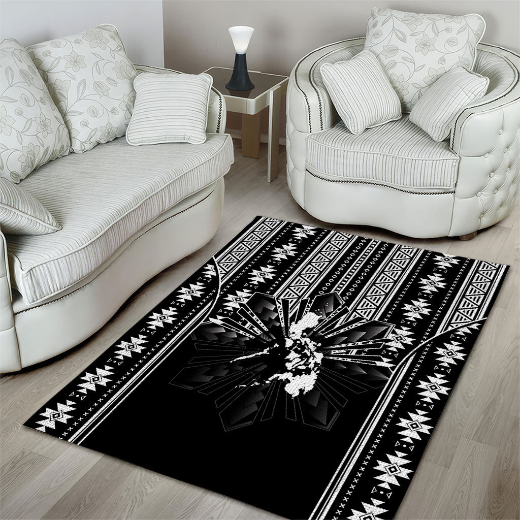 Mabuhay Philippines Festival Area Rug Filipino Map Black White Igorot Pattern
