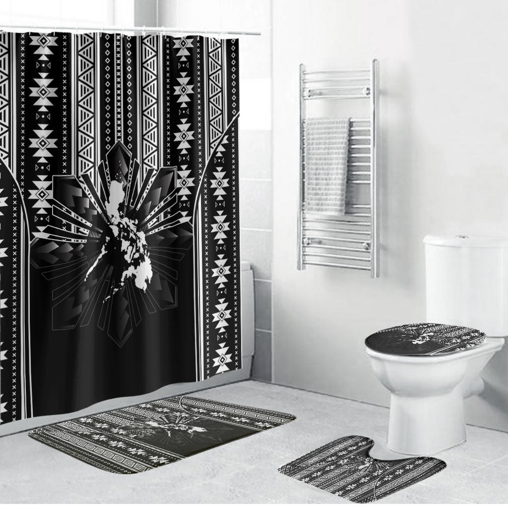 Mabuhay Philippines Festival Bathroom Set Filipino Map Black White Igorot Pattern