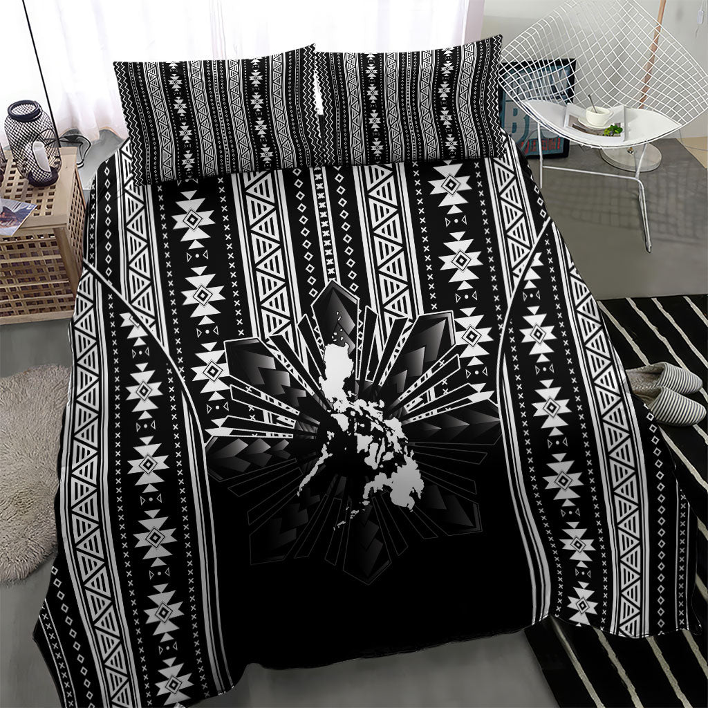 Mabuhay Philippines Festival Bedding Set Filipino Map Black White Igorot Pattern