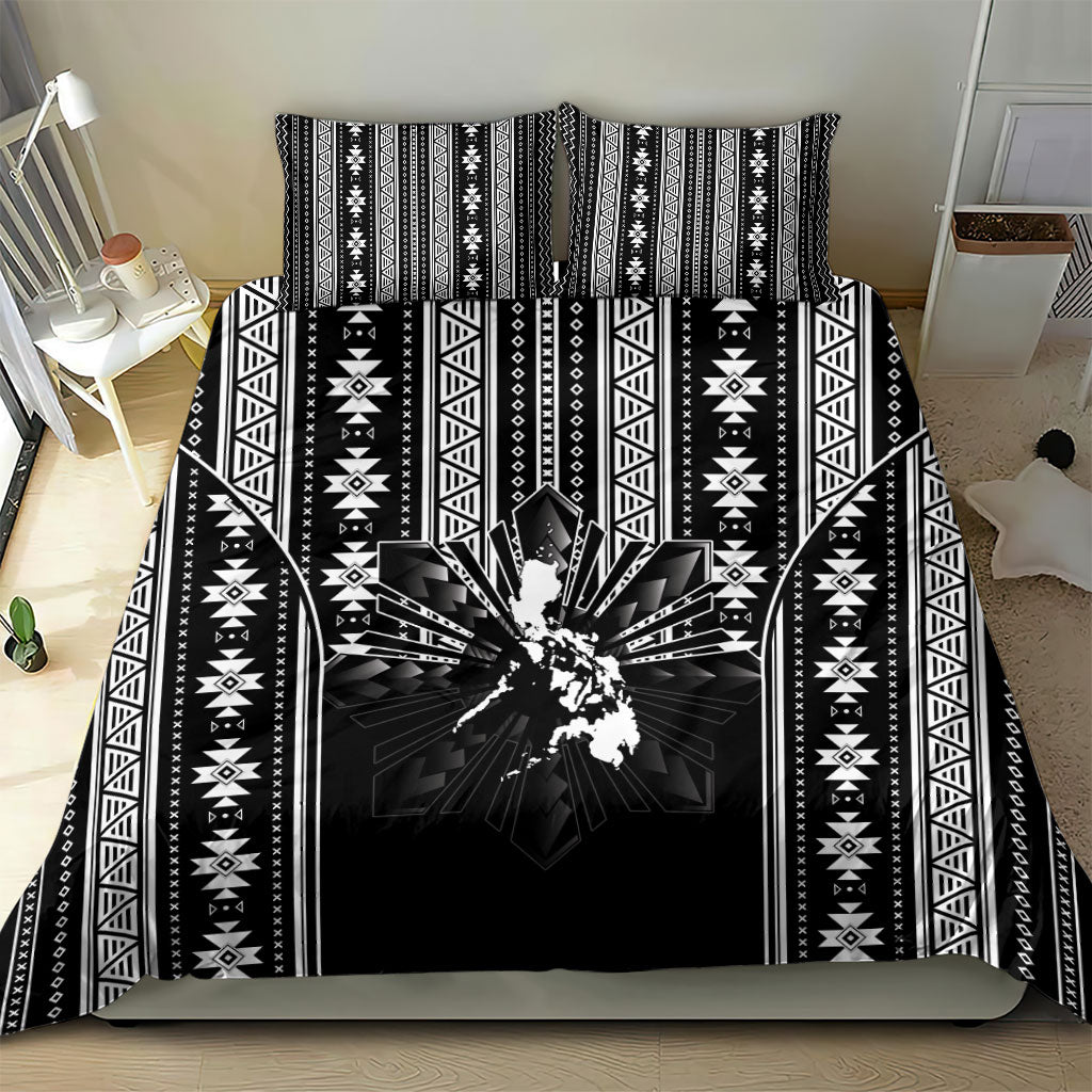 Mabuhay Philippines Festival Bedding Set Filipino Map Black White Igorot Pattern