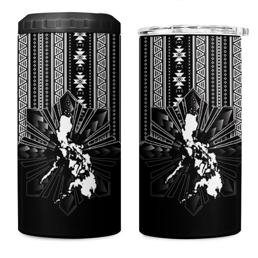 Mabuhay Philippines Festival 4 in 1 Can Cooler Tumbler Filipino Map Black White Igorot Pattern