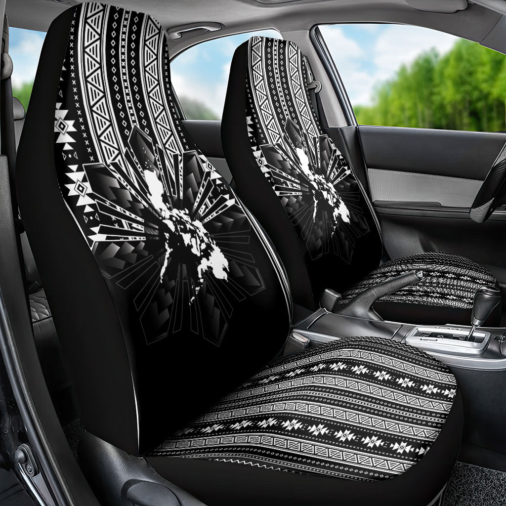 Mabuhay Philippines Festival Car Seat Cover Filipino Map Black White Igorot Pattern