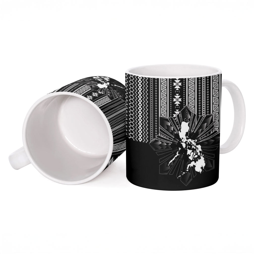 Mabuhay Philippines Festival Ceramic Mug Filipino Map Black White Igorot Pattern