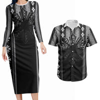 Mabuhay Philippines Festival Couples Matching Long Sleeve Bodycon Dress and Hawaiian Shirt Filipino Map Black White Igorot Pattern