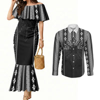 Mabuhay Philippines Festival Couples Matching Mermaid Dress and Long Sleeve Button Shirt Filipino Map Black White Igorot Pattern