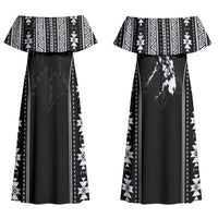 Mabuhay Philippines Festival Couples Matching Off Shoulder Maxi Dress and Hawaiian Shirt Filipino Map Black White Igorot Pattern