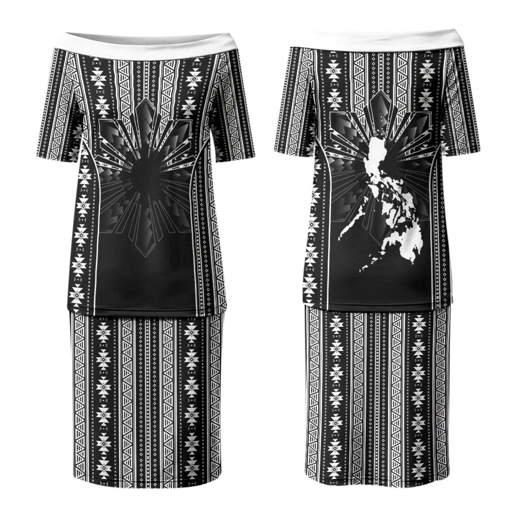 Mabuhay Philippines Festival Couples Matching Puletasi and Hawaiian Shirt Filipino Map Black White Igorot Pattern