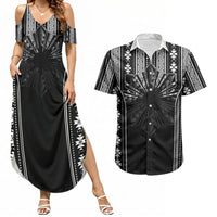 Mabuhay Philippines Festival Couples Matching Summer Maxi Dress and Hawaiian Shirt Filipino Map Black White Igorot Pattern
