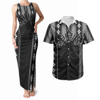 Mabuhay Philippines Festival Couples Matching Tank Maxi Dress and Hawaiian Shirt Filipino Map Black White Igorot Pattern