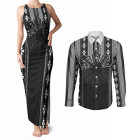 Mabuhay Philippines Festival Couples Matching Tank Maxi Dress and Long Sleeve Button Shirt Filipino Map Black White Igorot Pattern