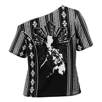 Mabuhay Philippines Festival Cross Shoulder Shirt Filipino Map Black White Igorot Pattern
