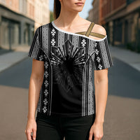 Mabuhay Philippines Festival Cross Shoulder Shirt Filipino Map Black White Igorot Pattern