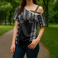 Mabuhay Philippines Festival Cross Shoulder Shirt Filipino Map Black White Igorot Pattern