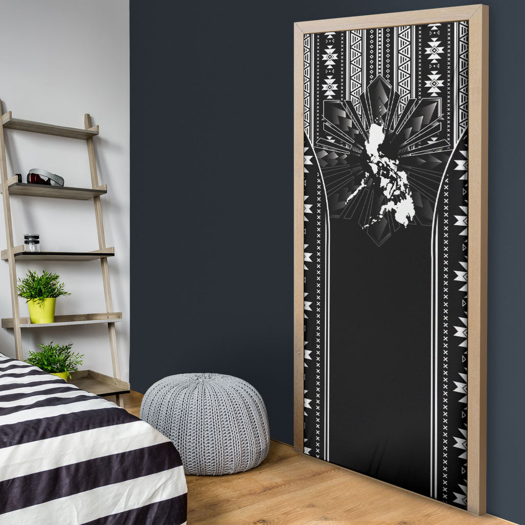 Mabuhay Philippines Festival Door Cover Filipino Map Black White Igorot Pattern