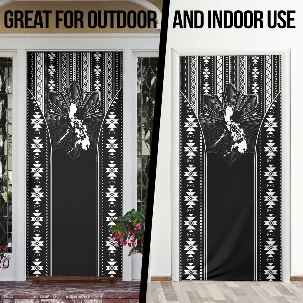 Mabuhay Philippines Festival Door Cover Filipino Map Black White Igorot Pattern