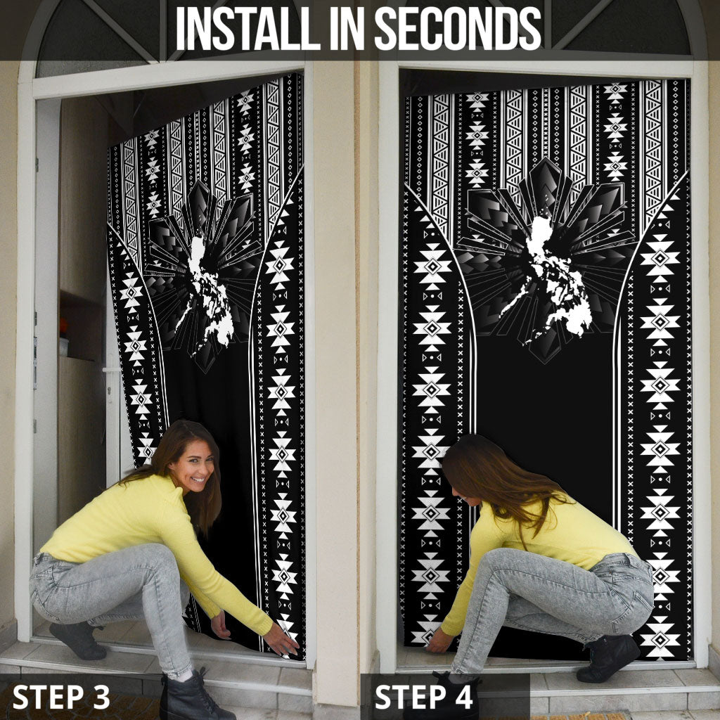 Mabuhay Philippines Festival Door Cover Filipino Map Black White Igorot Pattern