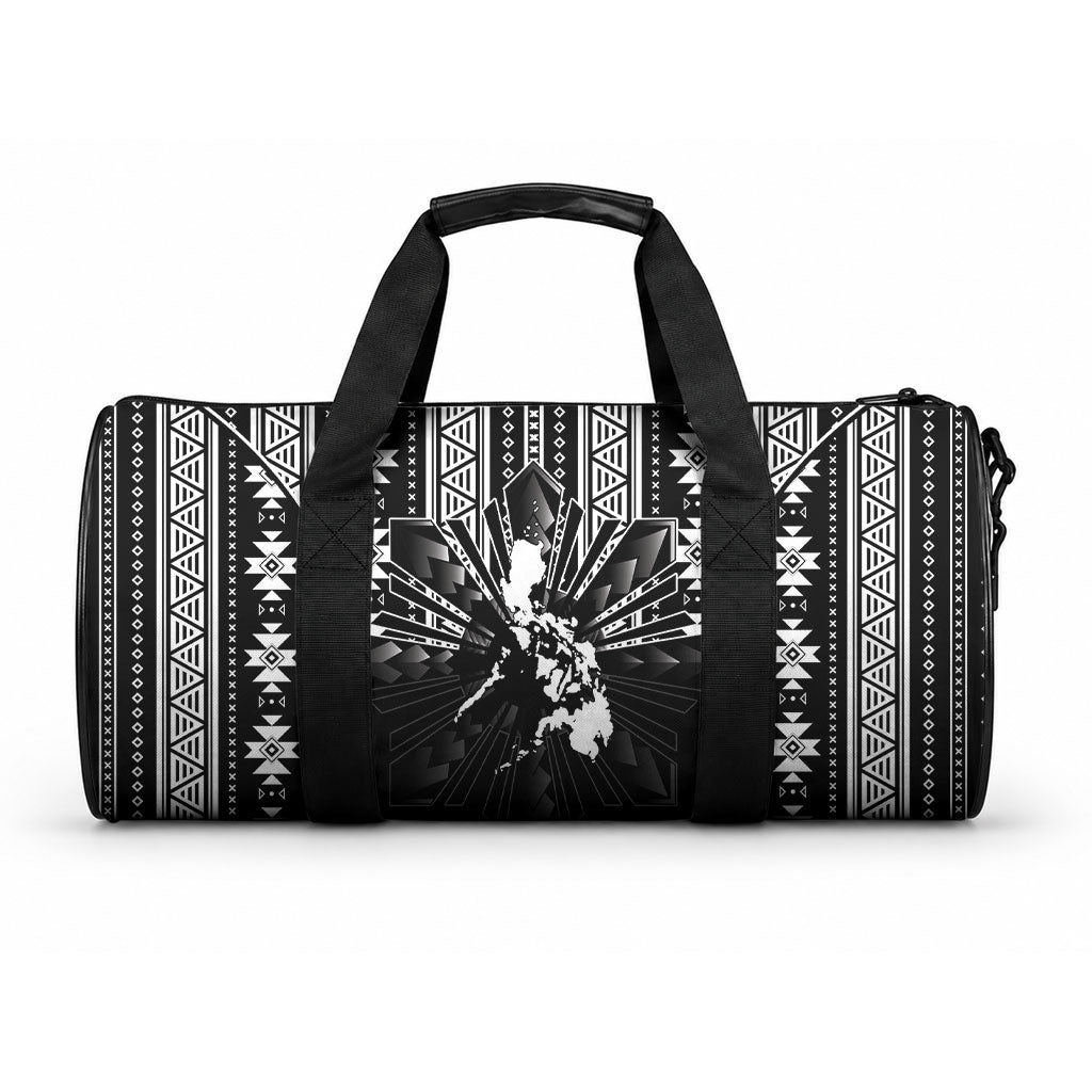 Mabuhay Philippines Festival Duffle Bag Filipino Map Black White Igorot Pattern