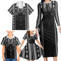 Mabuhay Philippines Festival Family Matching Long Sleeve Bodycon Dress and Hawaiian Shirt Filipino Map Black White Igorot Pattern