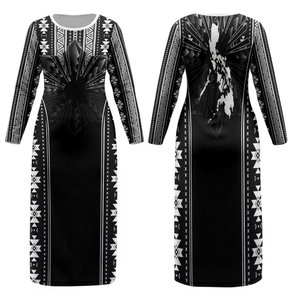 Mabuhay Philippines Festival Family Matching Long Sleeve Bodycon Dress and Hawaiian Shirt Filipino Map Black White Igorot Pattern