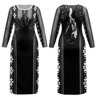 Mabuhay Philippines Festival Family Matching Long Sleeve Bodycon Dress and Hawaiian Shirt Filipino Map Black White Igorot Pattern